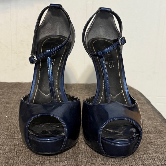 Navy Peep Toe Stilettos - Picture 5 of 8